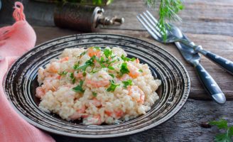 Receita – Arroz Cremoso de Camarão com Legumes e Filé de Peixe no Vapor