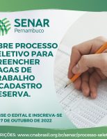 Senar Pernambuco abre inscrição para preenchimento de 15 vagas de trabalho